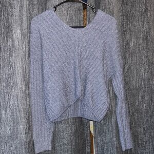Pink Rose Lavender Cable Knit Crossover Hem Sweater